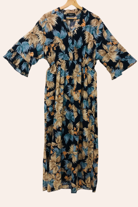 1 front side dark blue colour leaf print modest wear