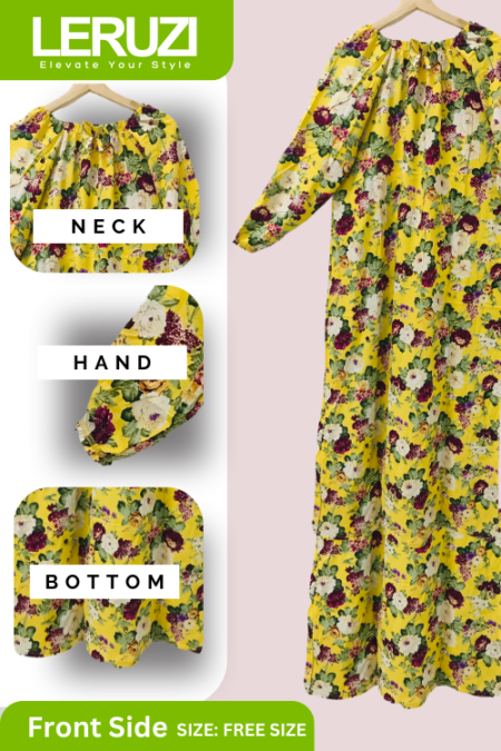 Yellow Floral Print Kaftan Night Gown